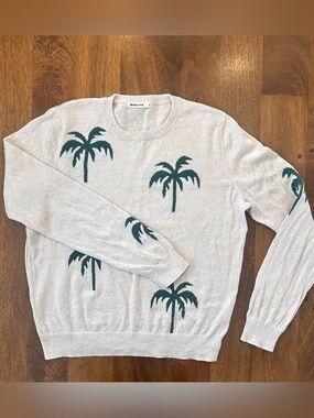 Marine Layer Icon Sweater - Cream with Green Palm Trees - Small - Like New